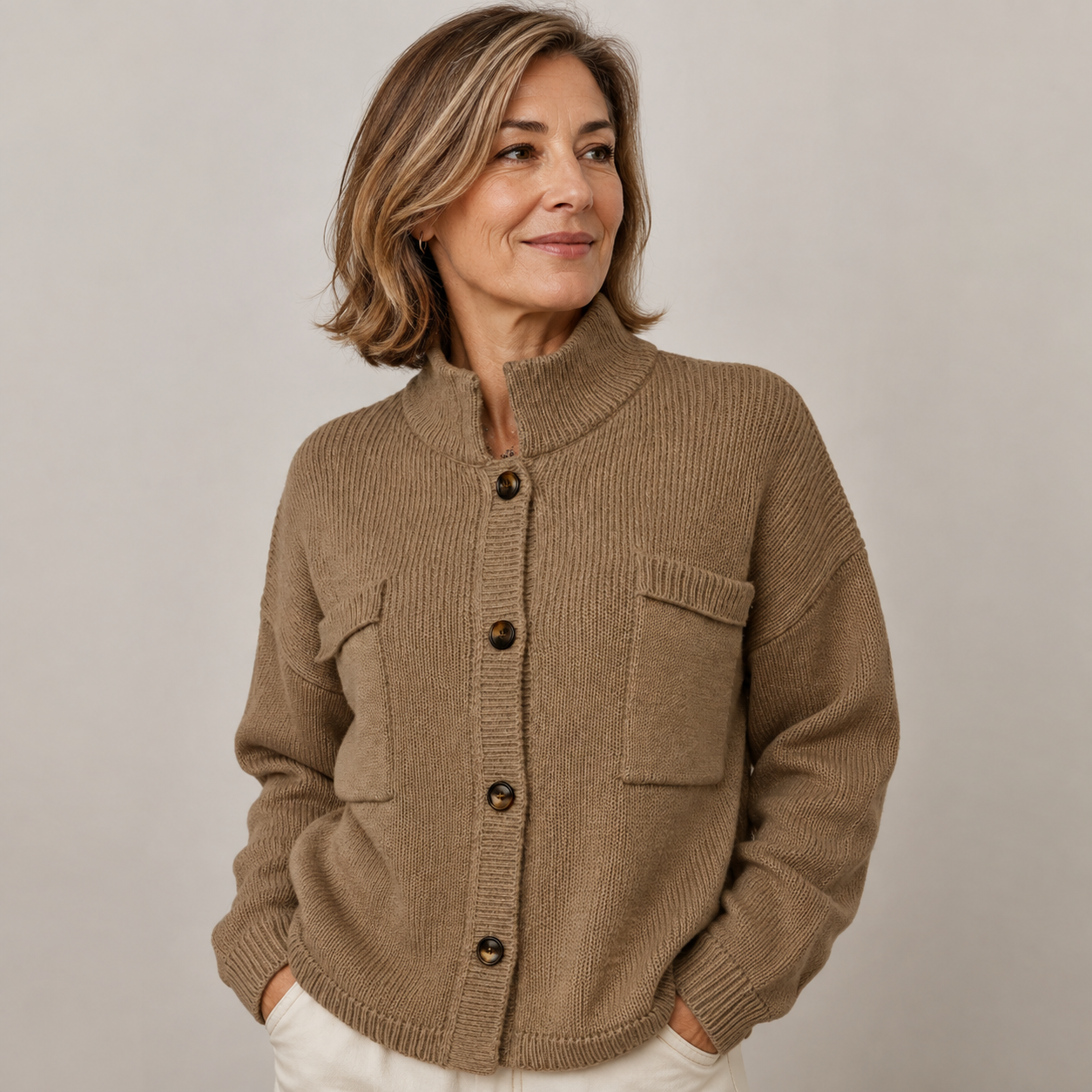 Larissa – Stand Collar Button Knit Cardigan