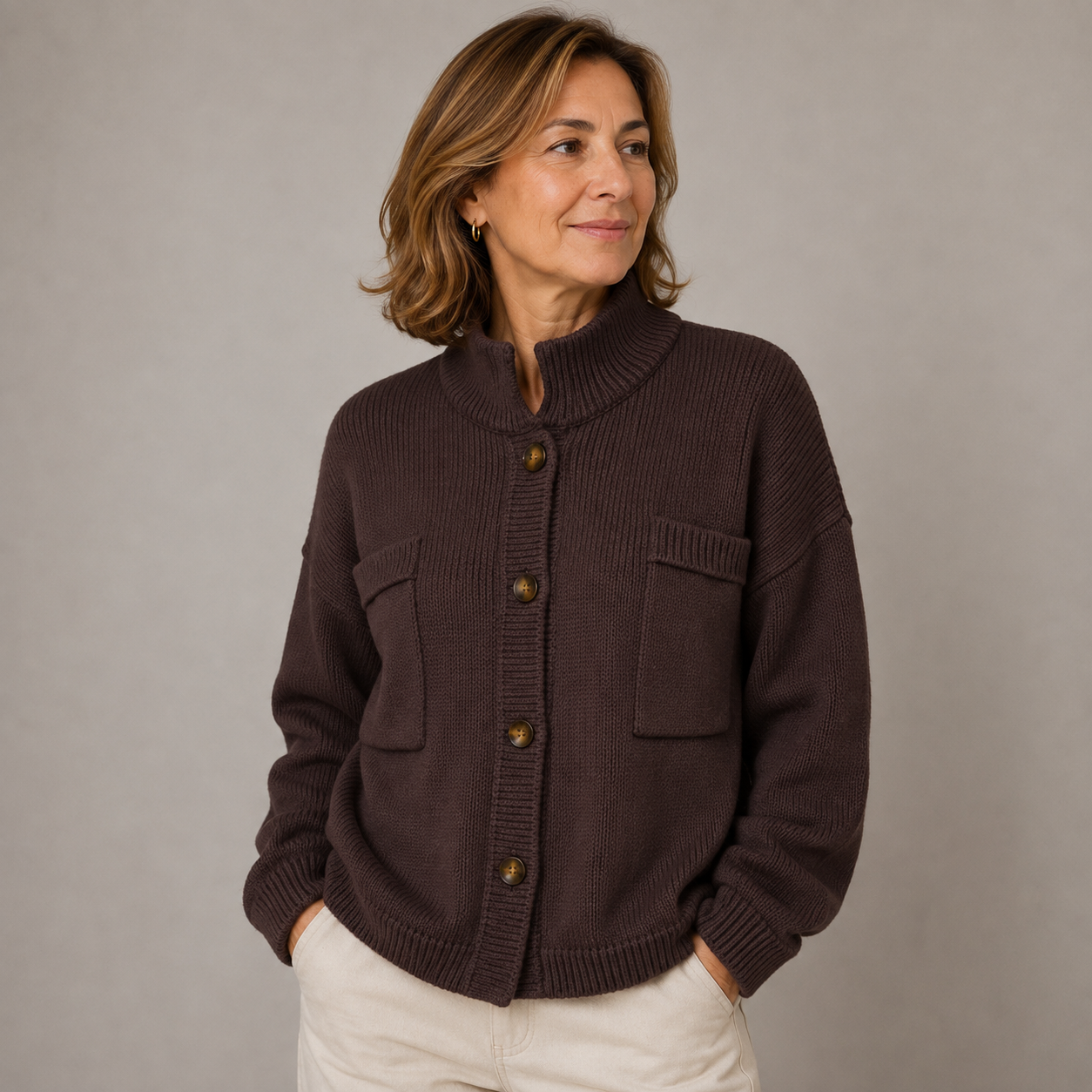 Larissa – Stand Collar Button Knit Cardigan
