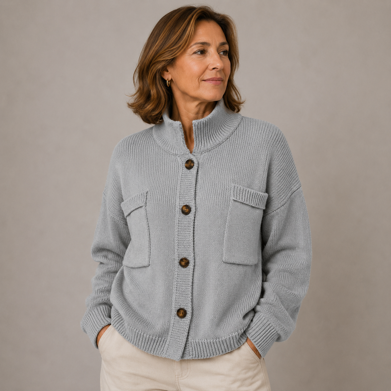 Larissa – Stand Collar Button Knit Cardigan