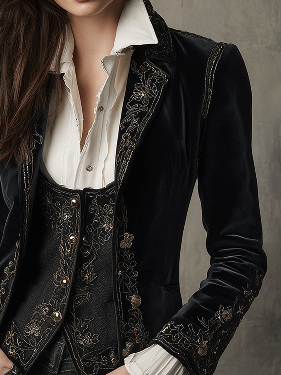 Marie – Velvet Embroidered Tailored Blazer