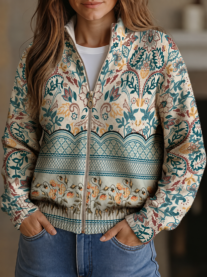Sharon – Botanical Print Zip-Up Jacket