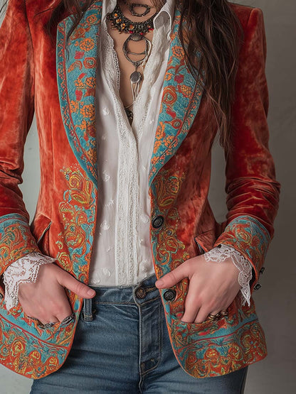 Nola – Velvet Paisley Print Blazer