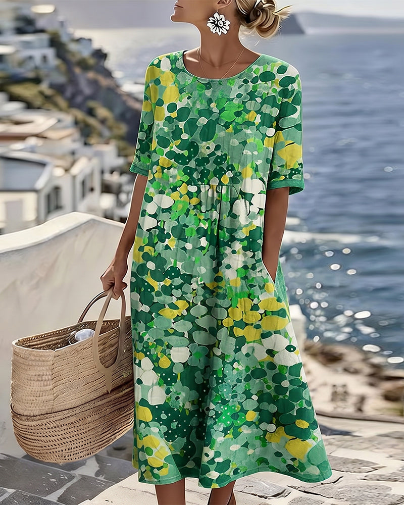 Gina – Abstract Floral Print Midi Dress