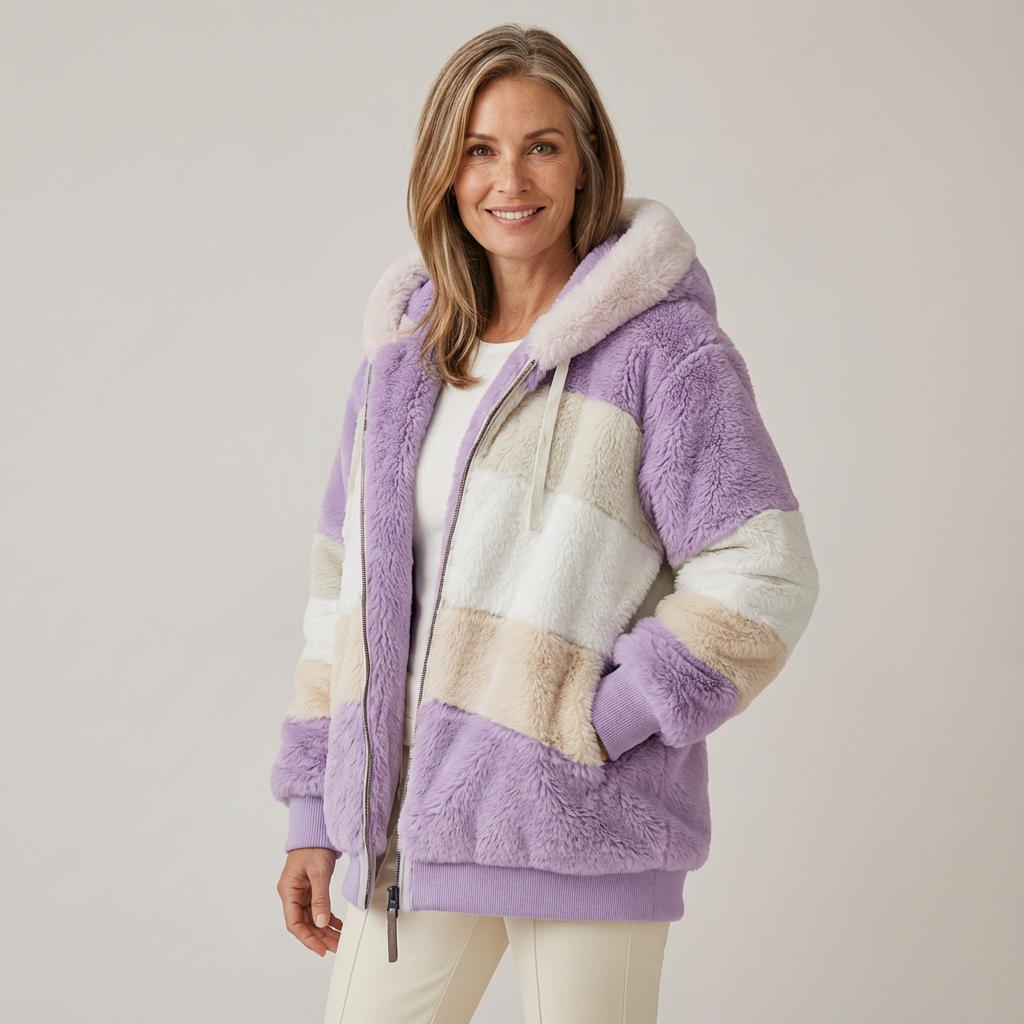 Nicole – Striped Faux Shearling Hooded Jacket