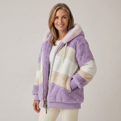 Nicole – Striped Faux Shearling Hooded Jacket