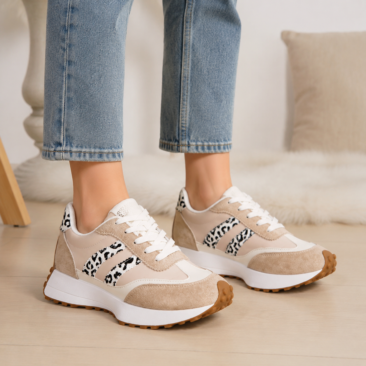 Mercedes – Leopard Panel Lace-Up Sneakers