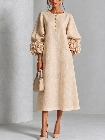 Marcella – Midi Dress with Sculptural Floral Cuffs