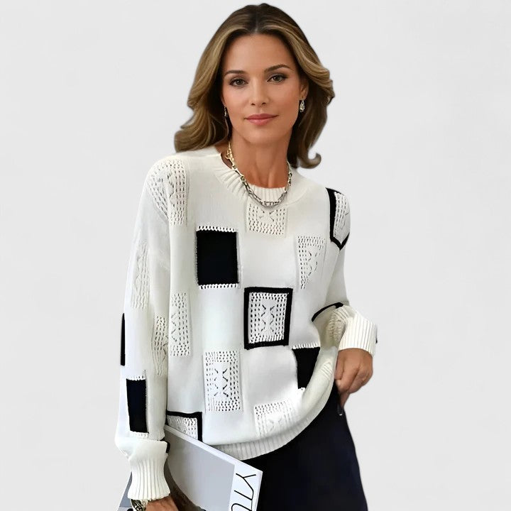 Vonda – Geometric Openwork Knit Sweater