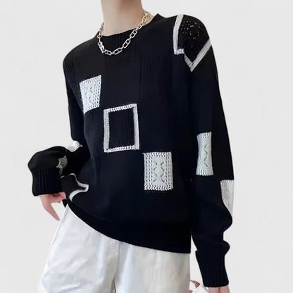 Vonda – Geometric Openwork Knit Sweater