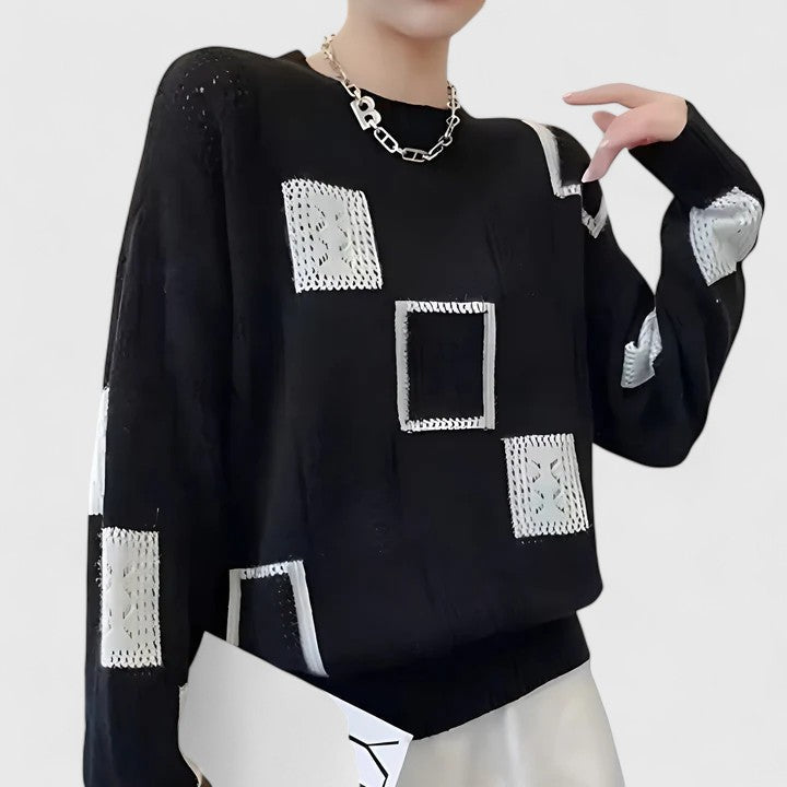 Vonda – Geometric Openwork Knit Sweater