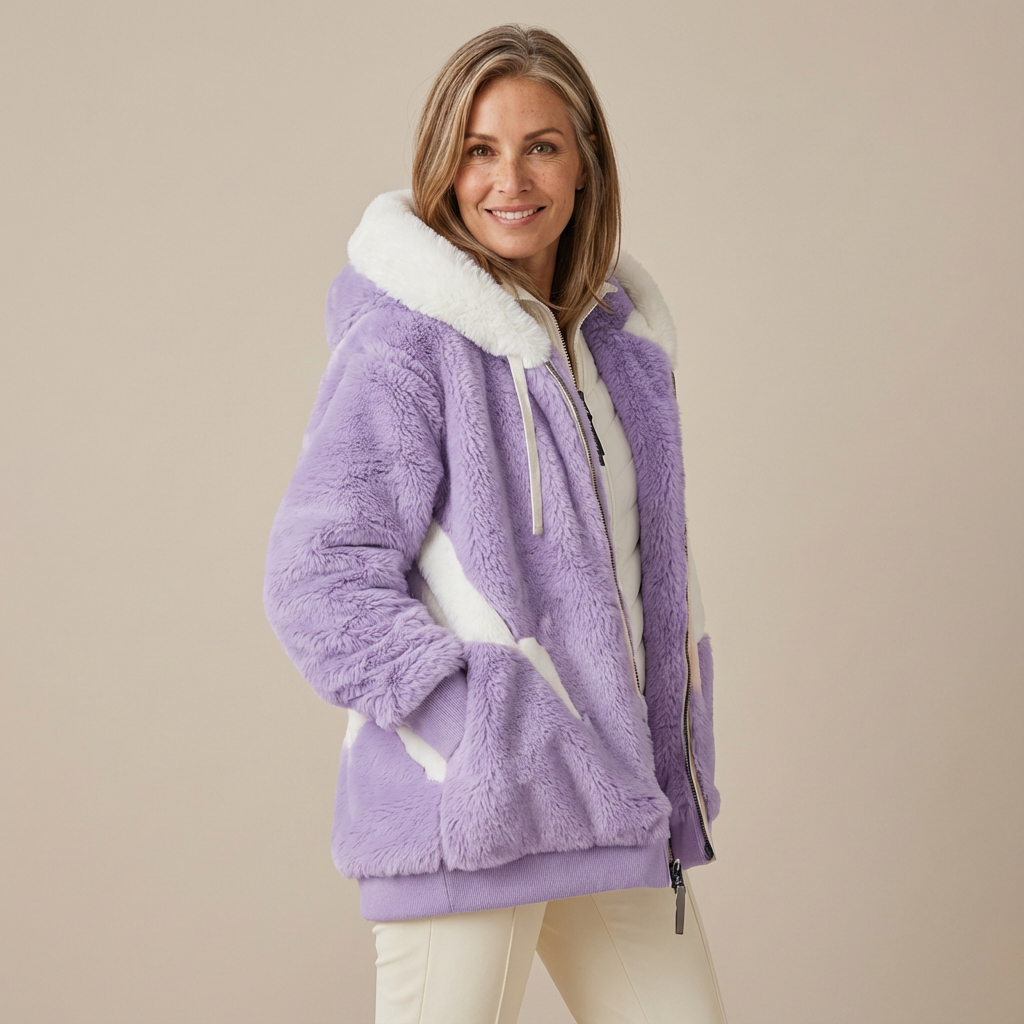 Nicole – Striped Faux Shearling Hooded Jacket