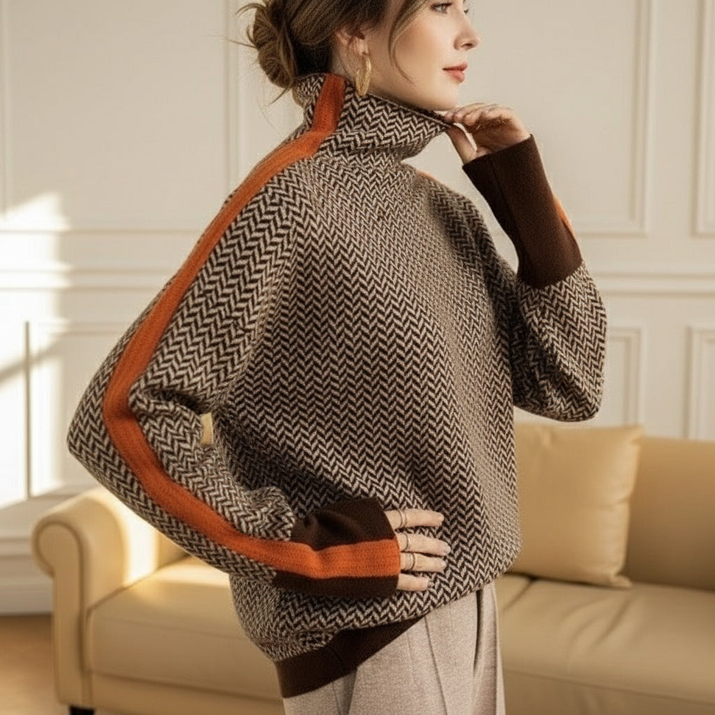Marie – Herringbone Turtleneck Sweater