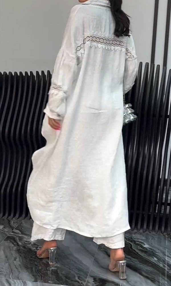 Doris – Linen-Look Long Shirt and Wide-Leg Pants Set