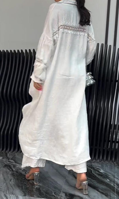 Doris – Linen-Look Long Shirt and Wide-Leg Pants Set