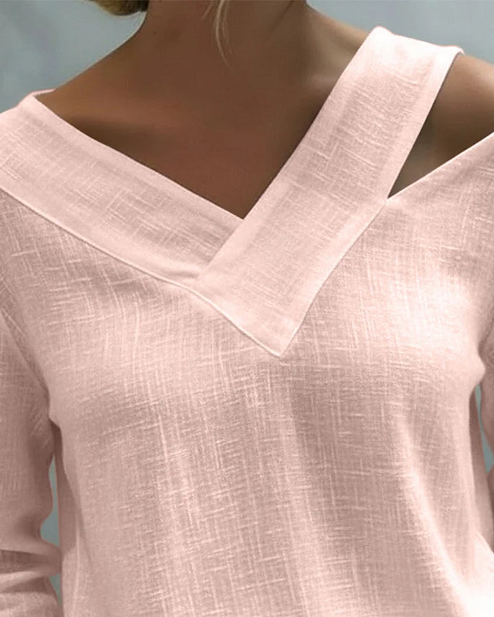 Kendra – Off-Shoulder V-Neck Linen-Look Top