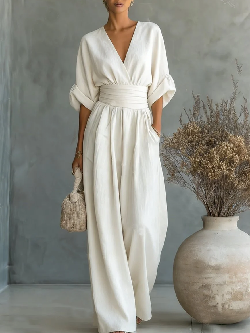 Sherry – Wide Leg V Neck Jumpsuit