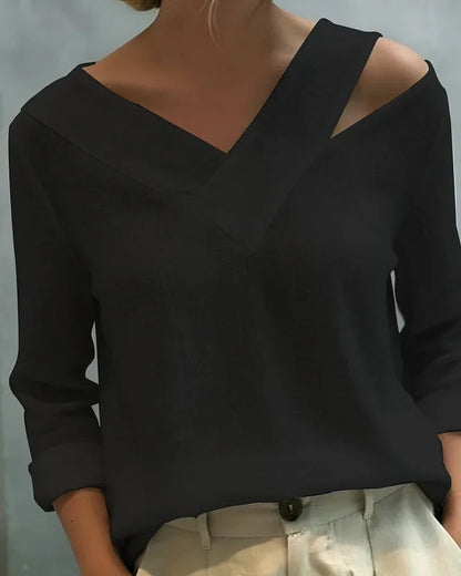 Kendra – Off-Shoulder V-Neck Linen-Look Top