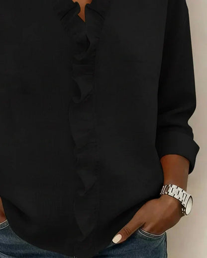 Janel | Blouse with Ruffles, V-Neck and Long Sleeves