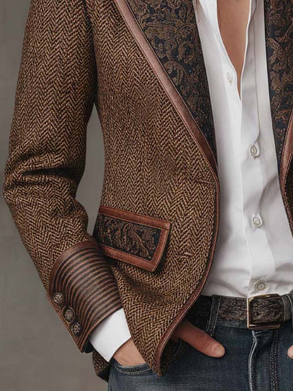 Leona – Herringbone Blazer with Printed Panels