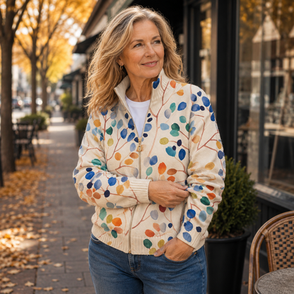 Hazel – Botanical Leaf Print Zip Jacket
