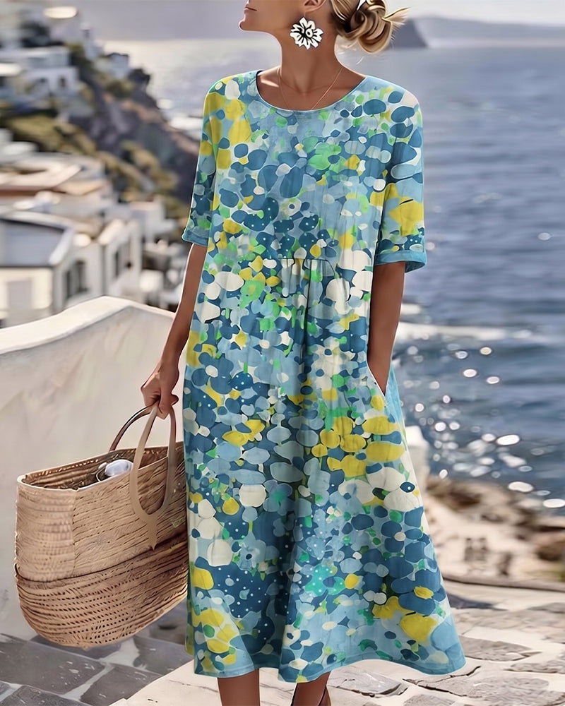 Gina – Abstract Floral Print Midi Dress