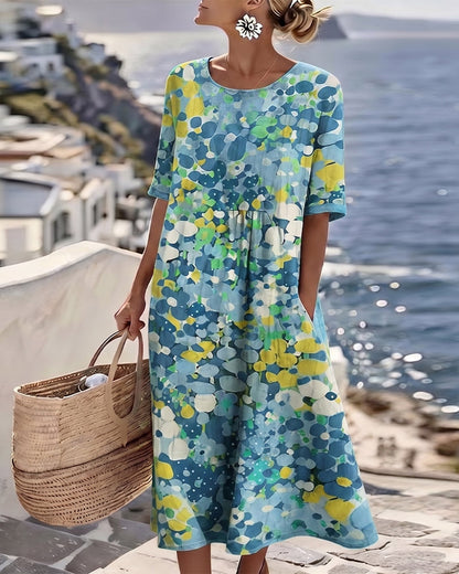 Gina – Abstract Floral Print Midi Dress
