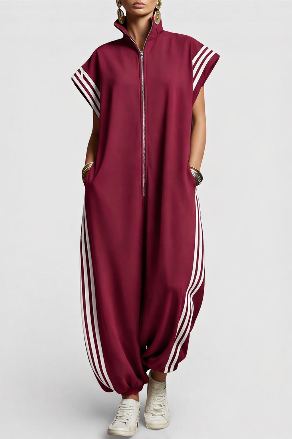Bonnie – Relaxed Zip-Up Jumpsuit with Stripe Detail