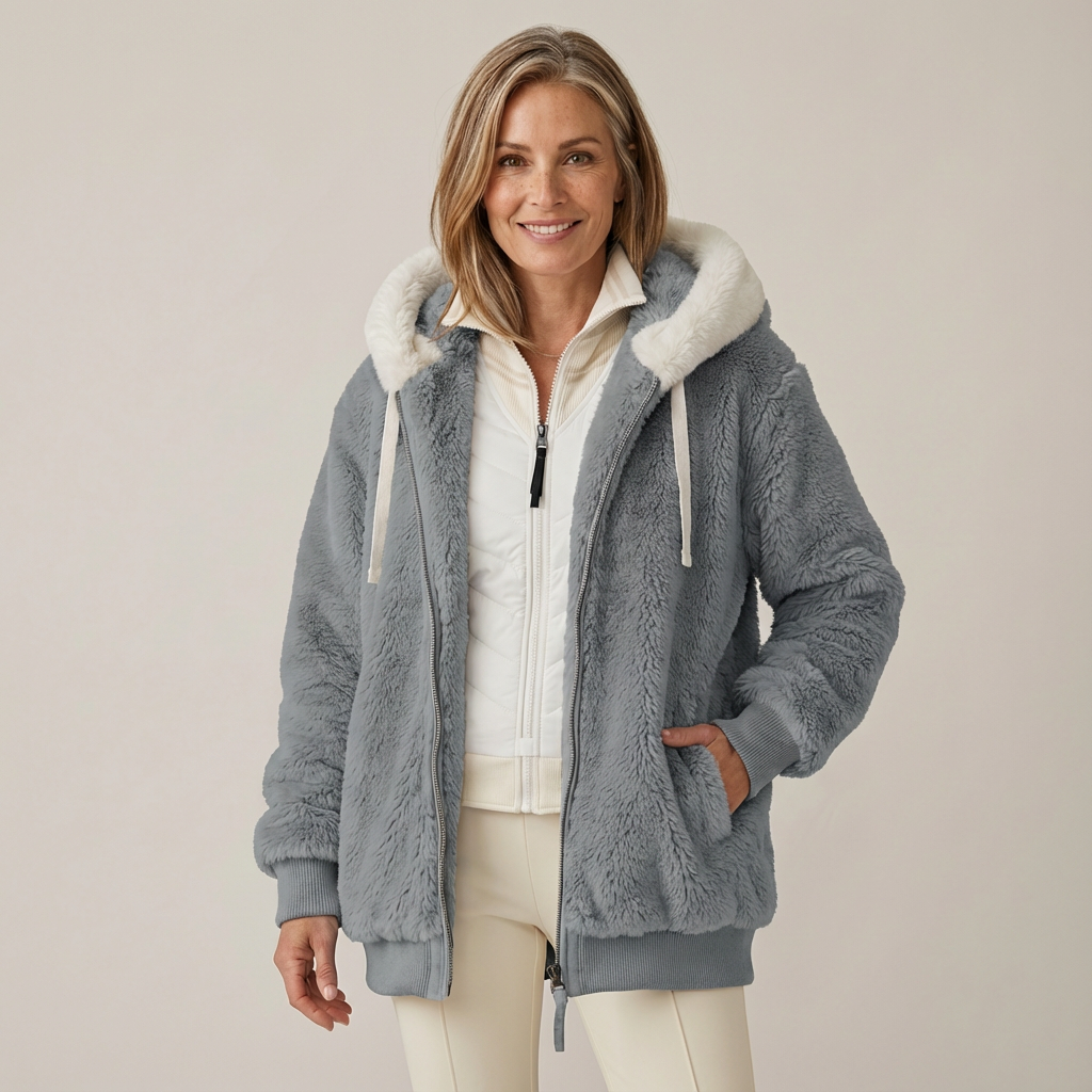 Nicole – Striped Faux Shearling Hooded Jacket