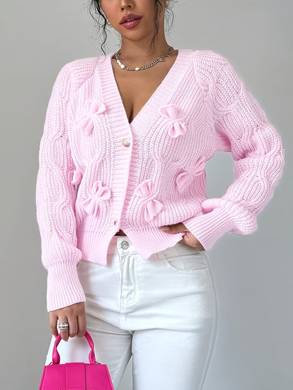 Elaine – Bow-Detail Cable-Knit Cardigan