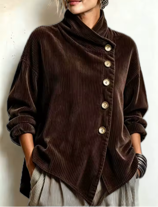 Rae – Ribbed Asymmetric Button Jacket