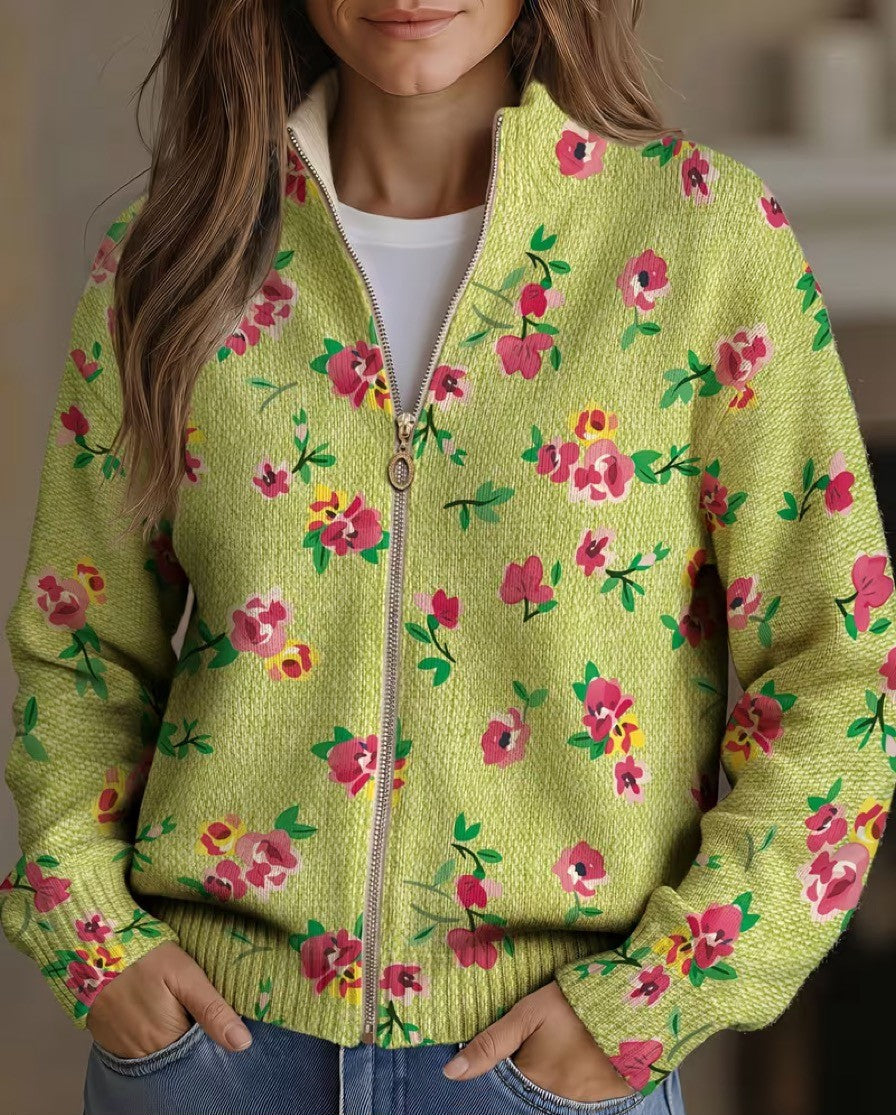 Sandra – Floral Print Zip-Up Bomber Jacket