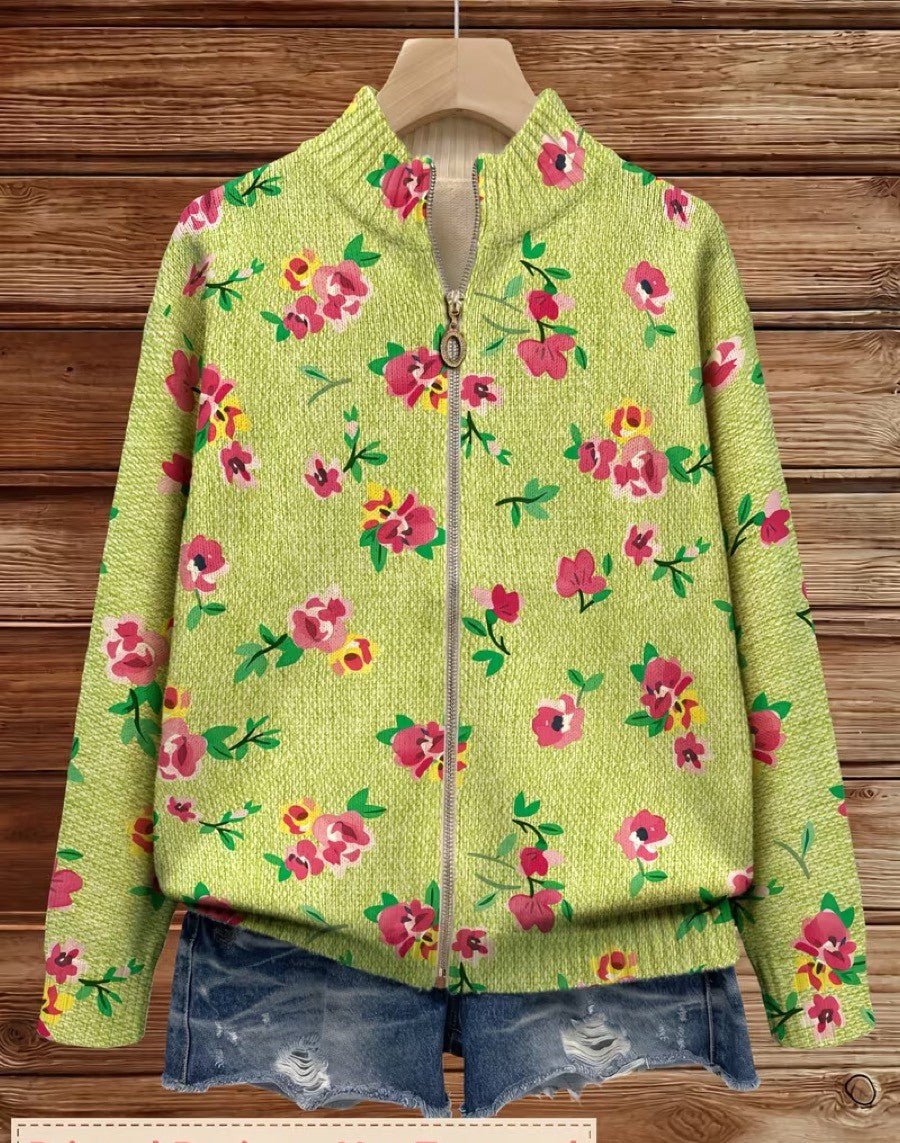 Sandra – Floral Print Zip-Up Bomber Jacket