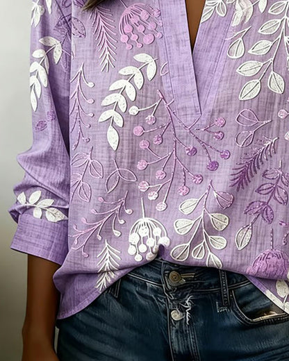 Janet – Botanical Print Long Sleeve Blouse