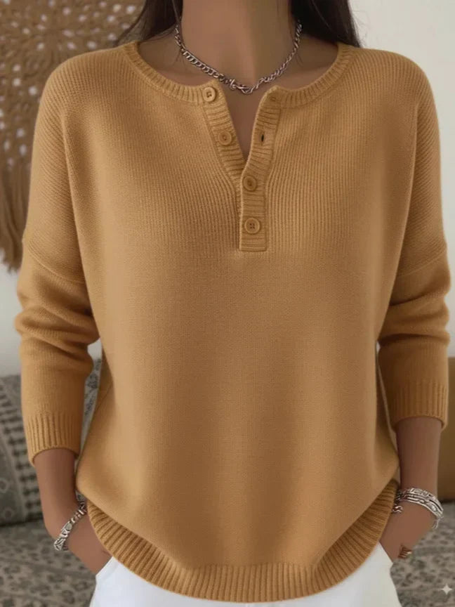 Isadora – Henley Knit Button Sweater