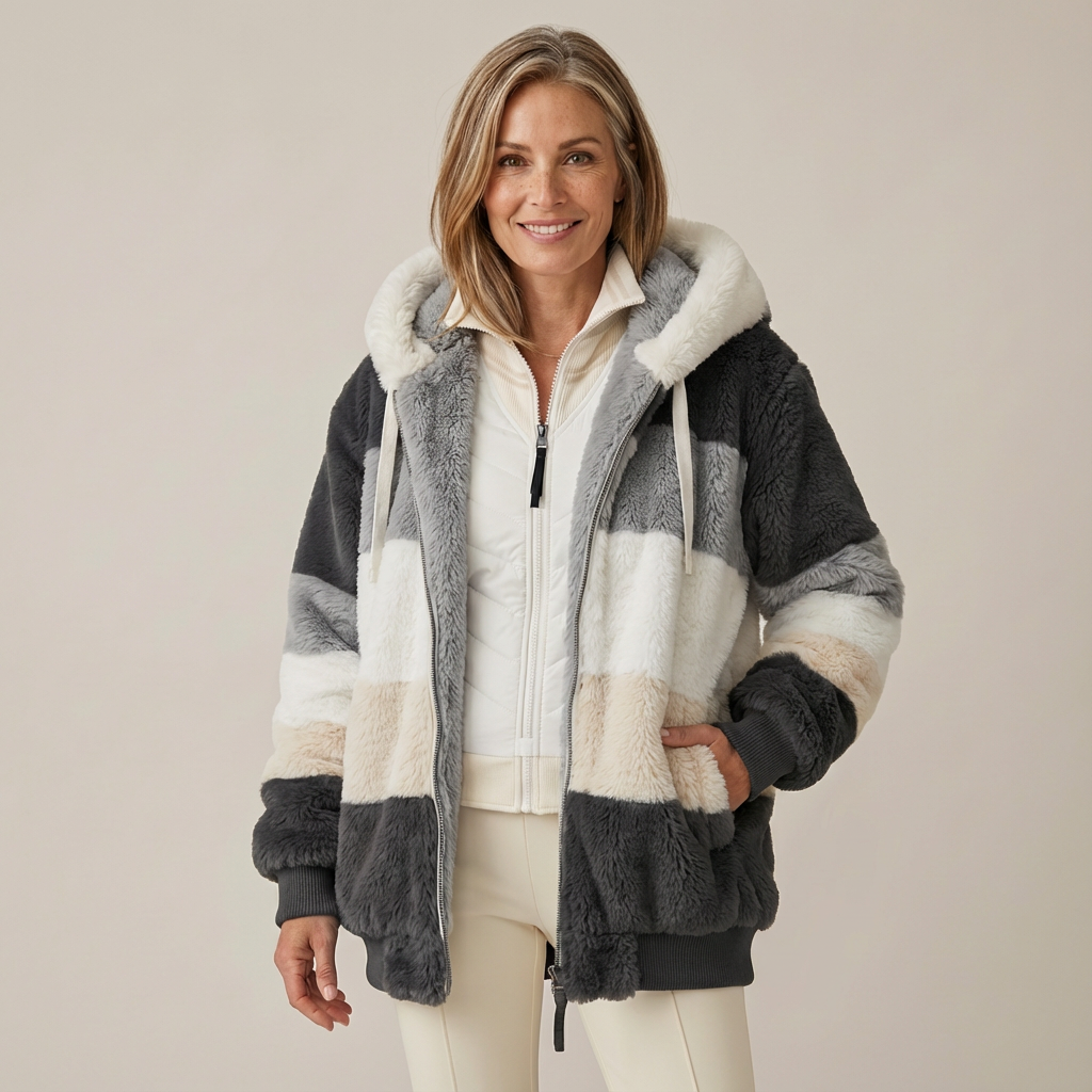 Nicole – Striped Faux Shearling Hooded Jacket