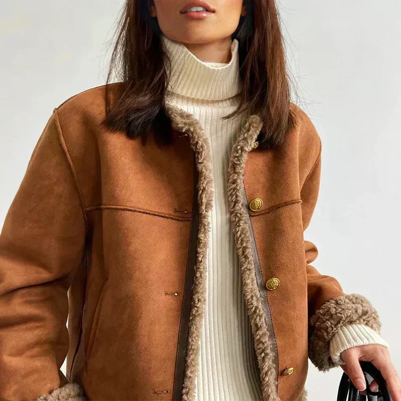 Helen – Faux Shearling Lined Button Jacket