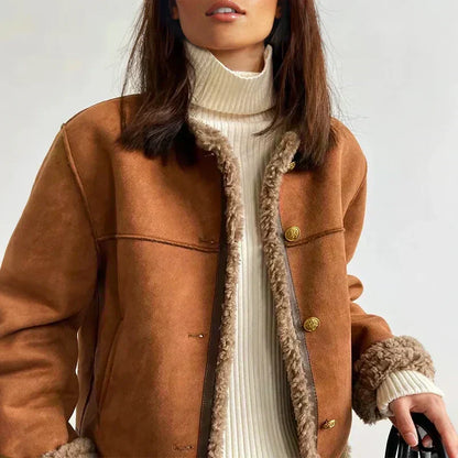 Helen – Faux Shearling Lined Button Jacket