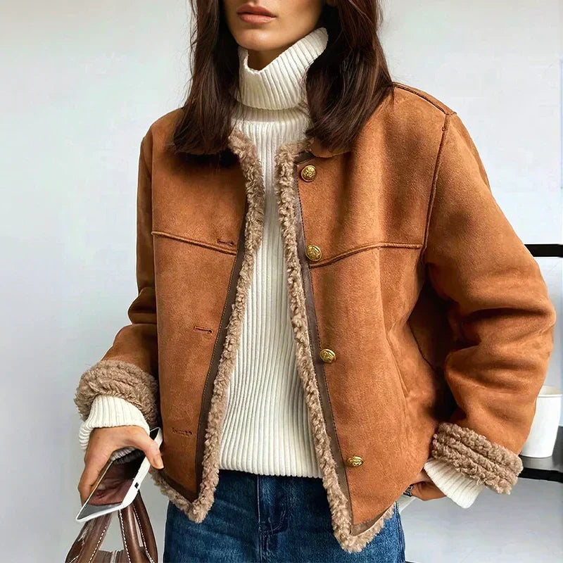 Helen – Faux Shearling Lined Button Jacket