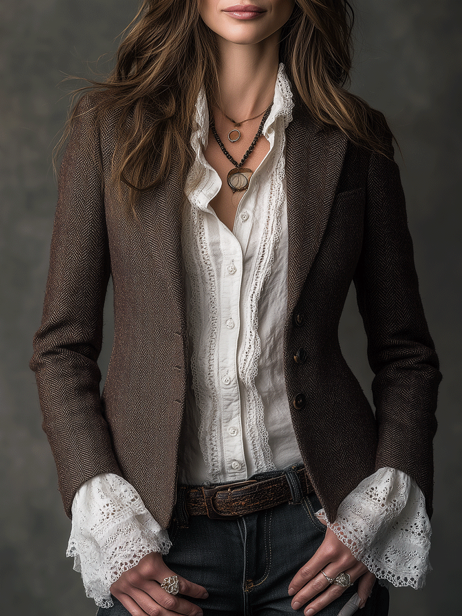 Isabel – Tailored Herringbone Blazer