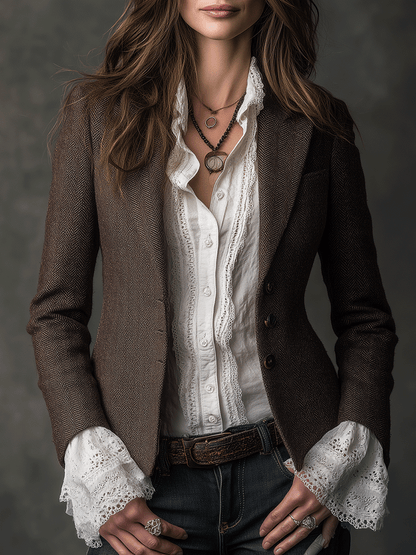 Isabel – Tailored Herringbone Blazer