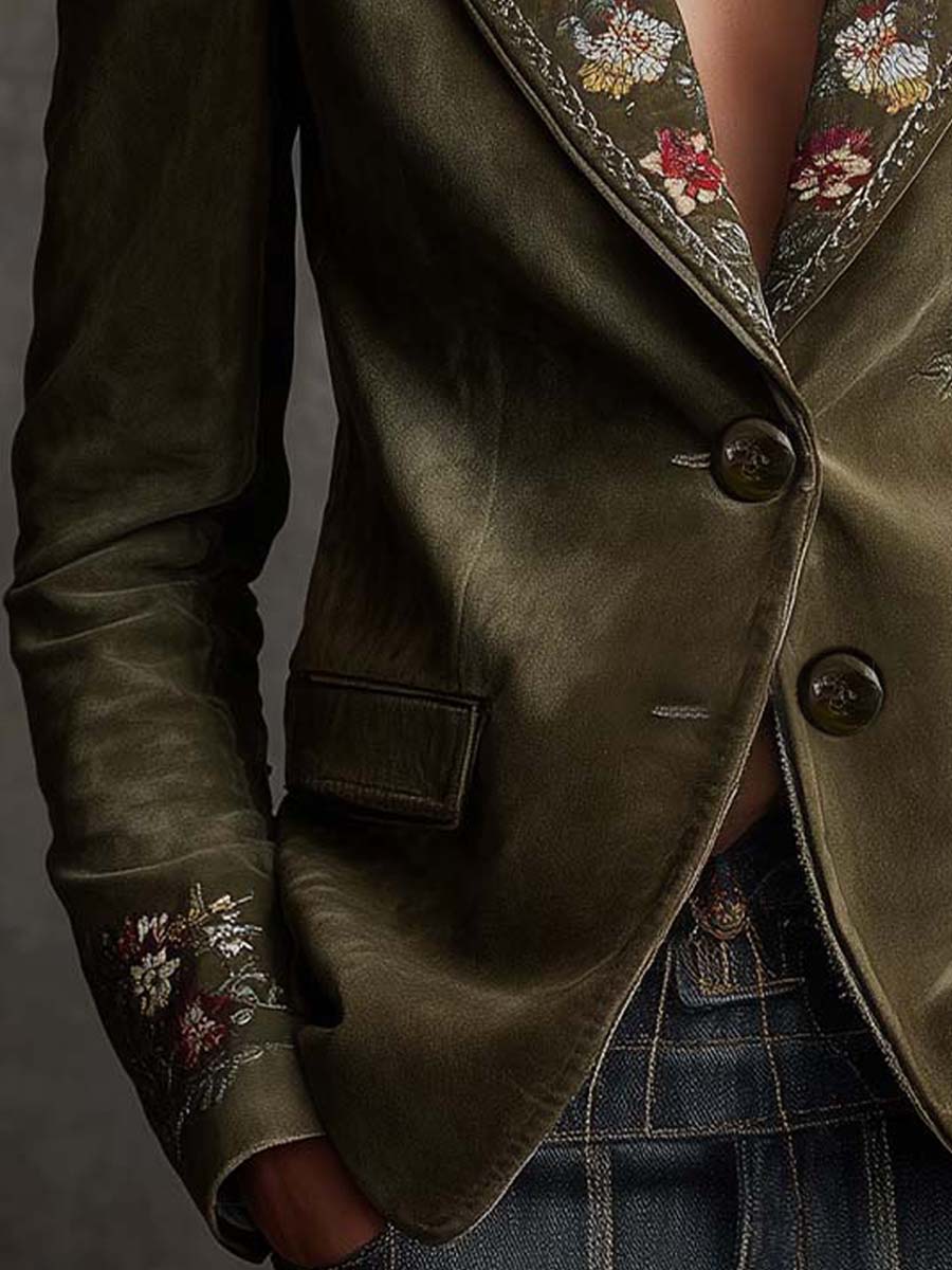 Aubrey – Floral Embroidered Velvet-Look Blazer