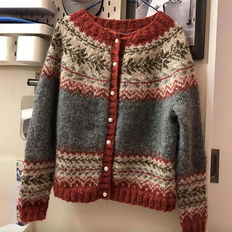 Paulette – Fair Isle Knit Button-Up Cardigan