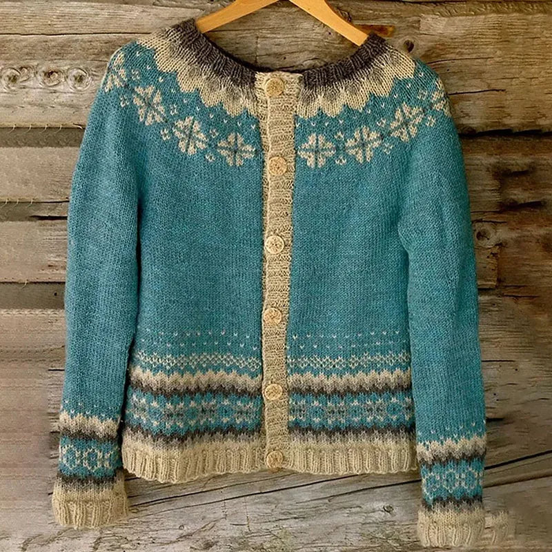 Lena – Fair Isle Button-Up Knit Cardigan
