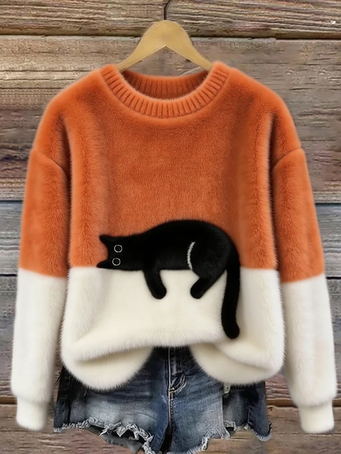 Jacqueline – Cat Graphic Oversized Knit Sweater