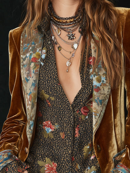 Wendy – Floral Patchwork Velvet Blazer