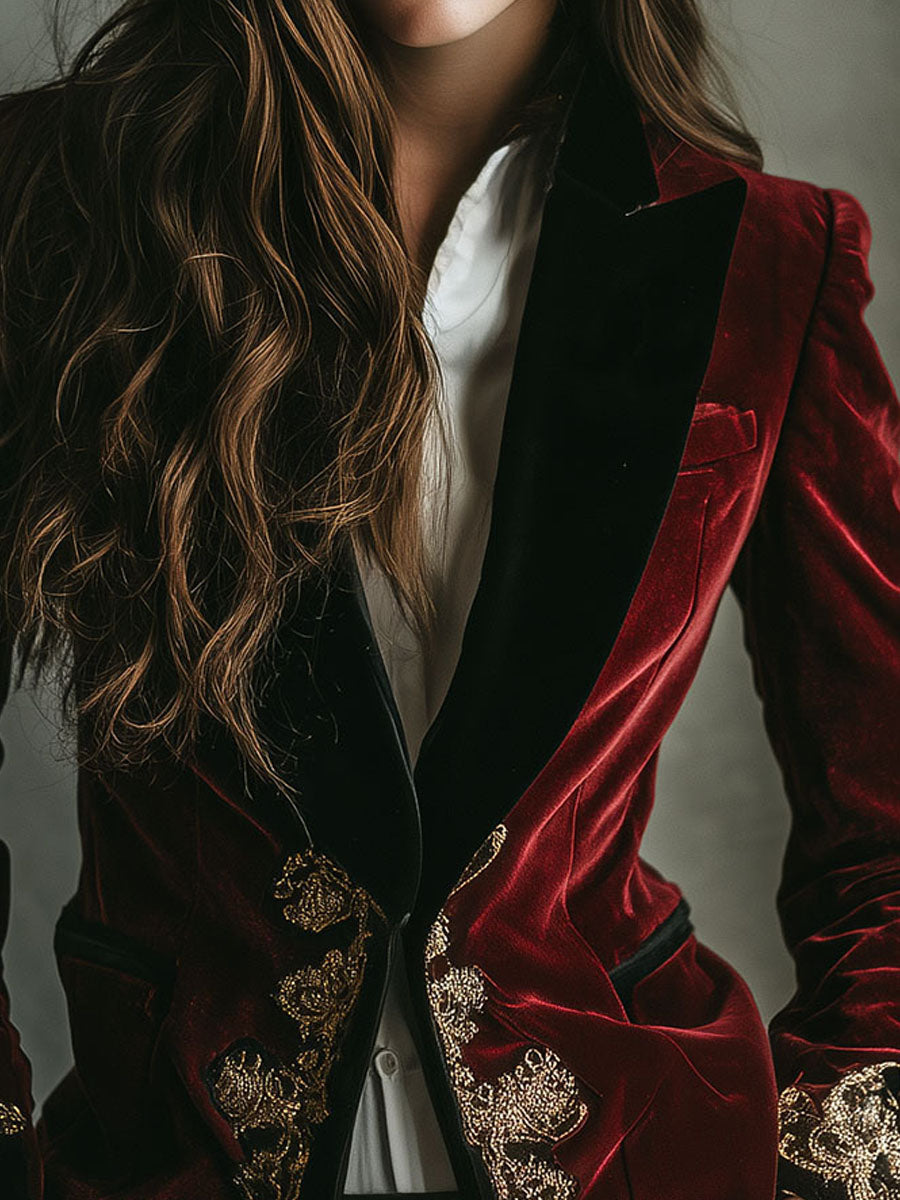Nettie – Velvet Embroidered Statement Blazer