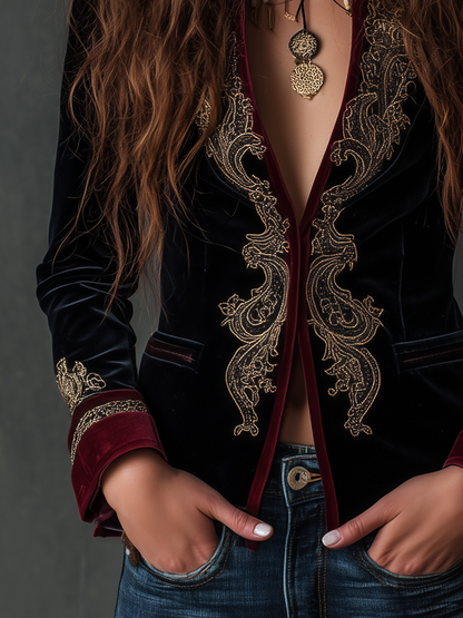 Marcy – Baroque Embroidered Velvet-Look Blazer