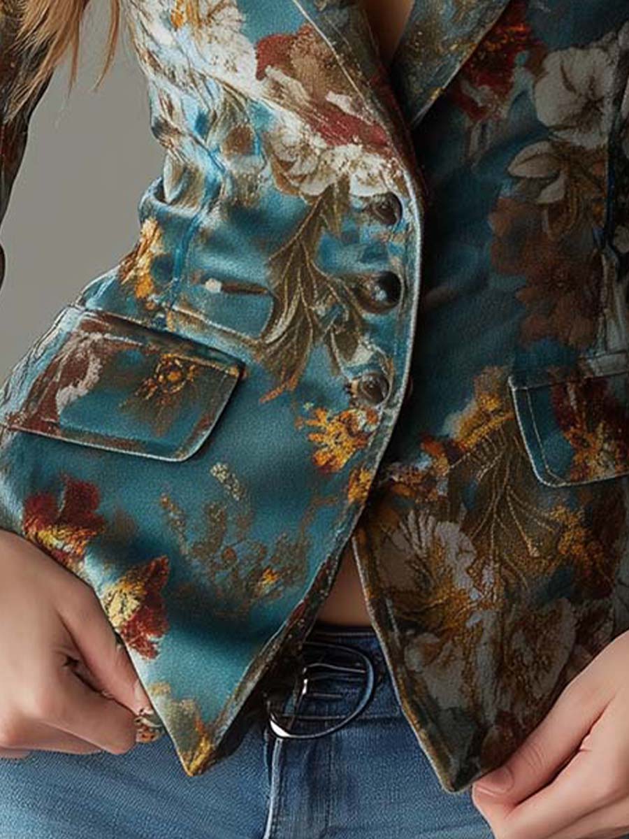 Mamie – Tailored Floral Velvet-Look Blazer