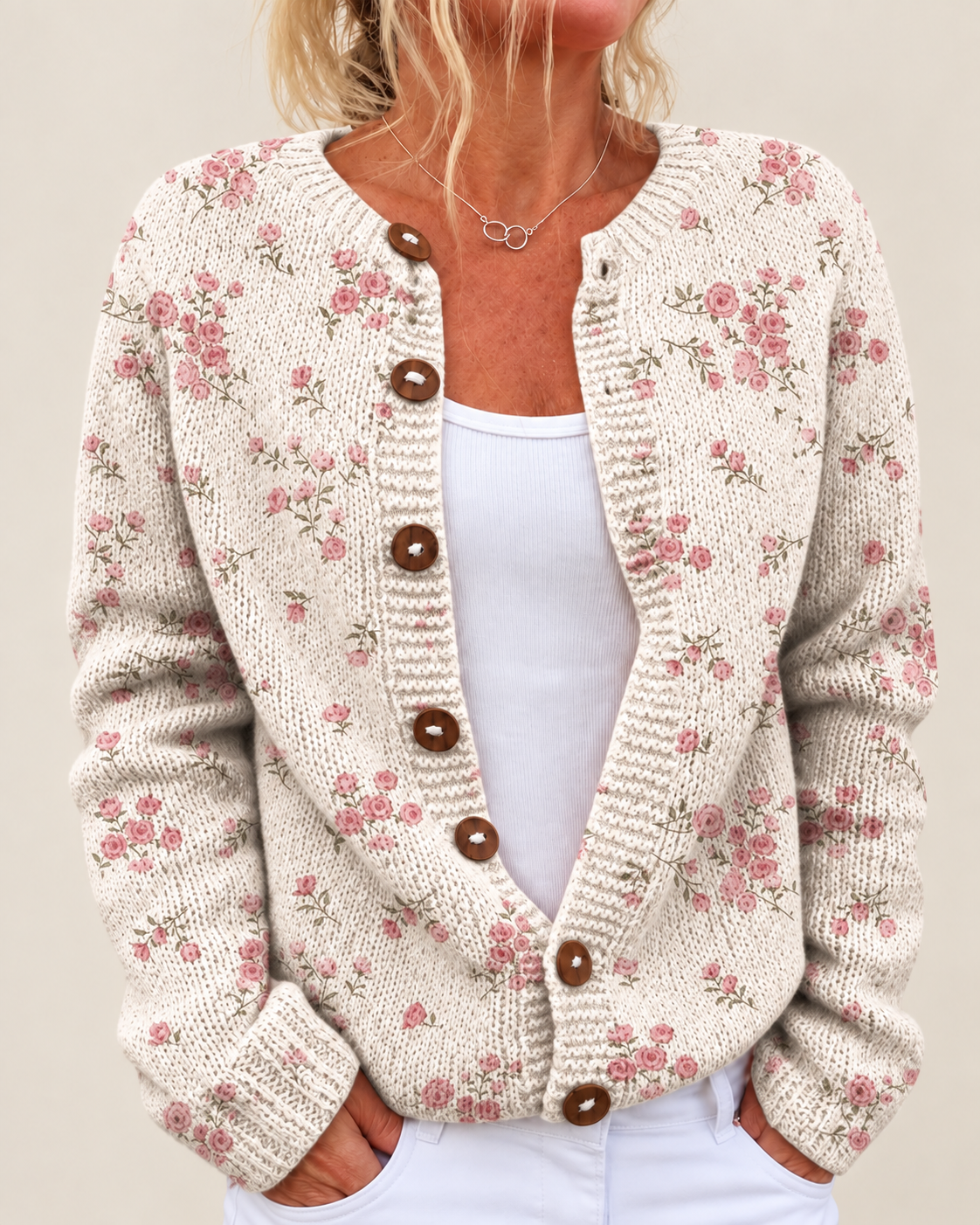 Mercedes – Printed Button-Front Knit Cardigan