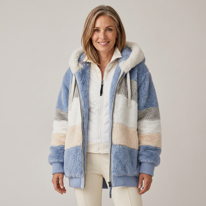 Nicole – Striped Faux Shearling Hooded Jacket